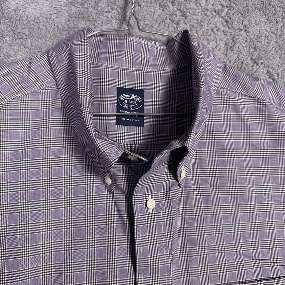 Brooks Brothers Shirt Mens 19 34/35 Non-Iron Supima Cotton Glen Check Dress